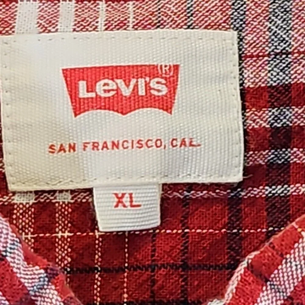 Levi's Shirt Men's XL Red Plaid Modern Fit Button‎ Up Western Short Sleeve EUC